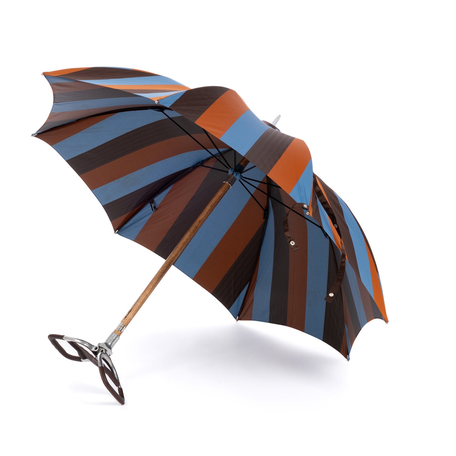Francesco Maglia x MJ: Umbrella "Seat" with Solid Wood Frame and Cover made of Multi-Stripes - purely handmade